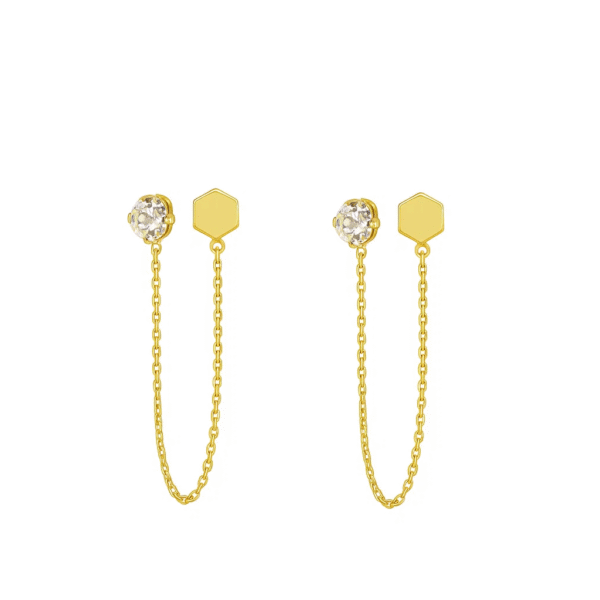 Aros Oro 18K Solitario Circón Cadena