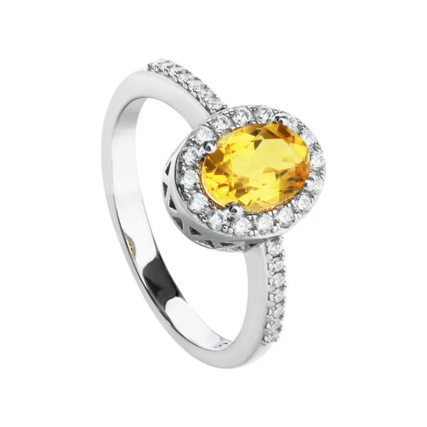 Anillo de la colección Bloom by Mery-Satt en plata 925 con un topacio amarillo natural de 2,33ct rodeado de circonita suiza. Talla 14.