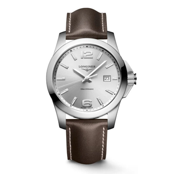 Reloj Longines conquest con correa de cuero cafe 41mm