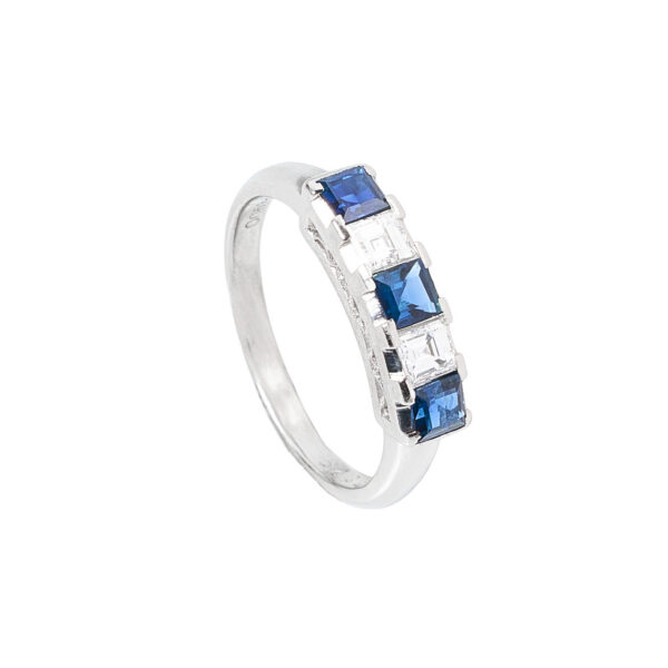 Anillo Platino medio cintillo zafiro princess. Talla 11