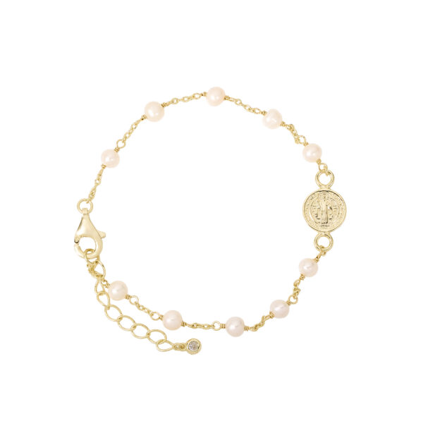PULSERA ROSARIO PERLITAS MEDALLÓN SAN BENITO
