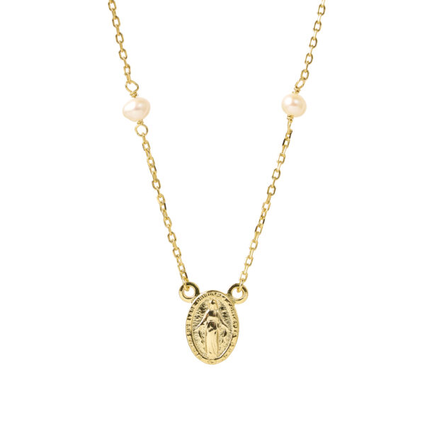 Collar mini perlas con colgante de Virgen ovalada