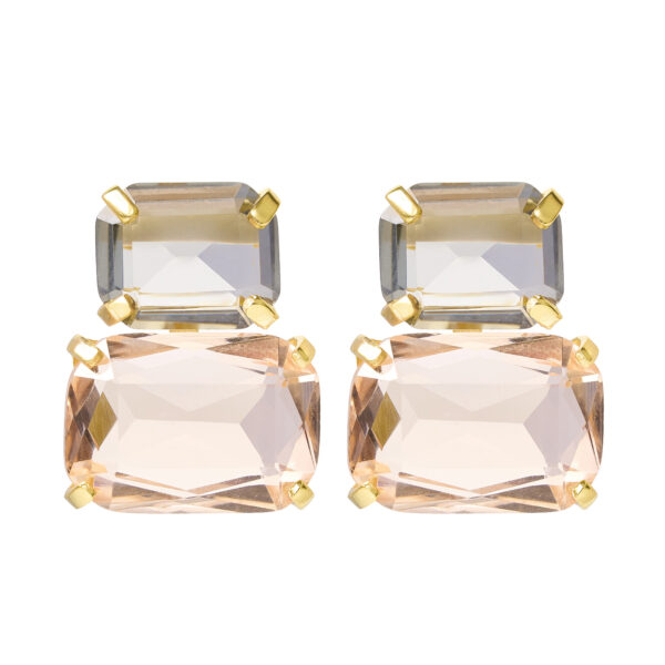 Aros Rosa/gris rectangulares en dorado.