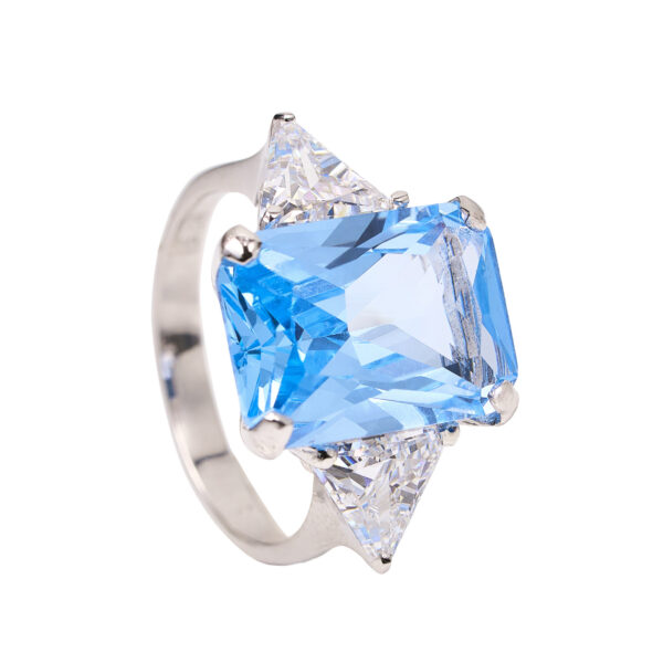 ANILLO CIRCON AZUL RECTANGULAR, CZ #12