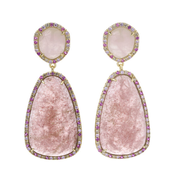 AROS  CUARZO ROSA PLATA DORADA
