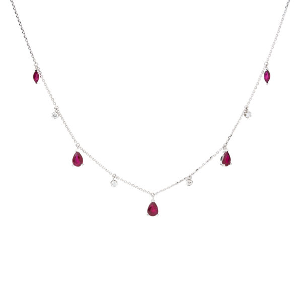 COLLAR RUBI EN GOTAS ORO BLANCO 18 KT
