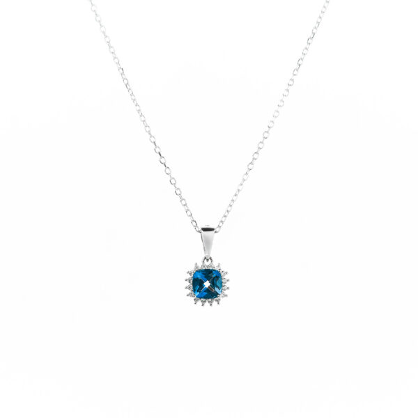 Collar de Blue Topaz natural con halo de circones