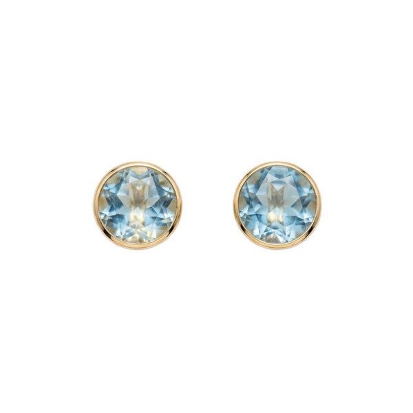 AROS TOPACIO AZUL FACETADO ORO 18k