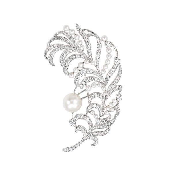 Prendedor Pluma con Perlas brillante